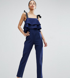 Комбинезон с двойной оборкой и контрастными завязками ASOS TALL - Темно-синий
