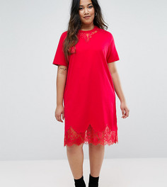 Платье-футболка с кружевными вставками ASOS CURVE - Красный