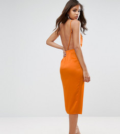 Платье миди с драпировкой спереди и открытой спиной ASOS TALL - Оранжевый