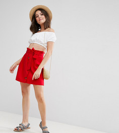 Льняная мини-юбка на пуговицах ASOS PETITE - Красный