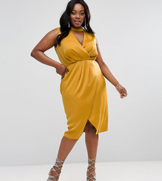 Платье миди с чокером и драпировкой спереди ASOS CURVE - Желтый