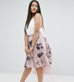 Атласная юбка с кружевом и цветочным принтом ASOS CURVE - Мульти