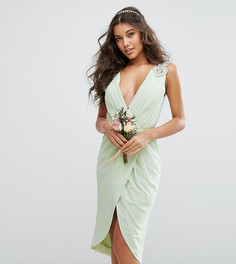 Платье миди с запахом и декоративной отделкой TFNC WEDDING - Зеленый