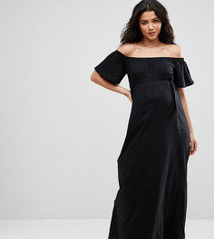 Платье макси с открытыми плечами и завязкой на талии ASOS Maternity - Черный