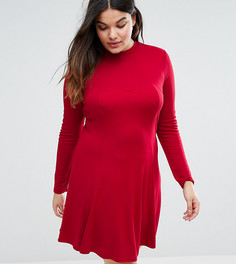 Короткое приталенное платье для офиса с высоким воротом и отделочными швами ASOS CURVE - Красный