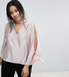 Атласный свободный топ с открытыми плечами и глубоким вырезом ASOS CURVE - Розовый