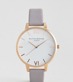Часы с белым большим циферблатом и серо-сиреневым кожаным ремешком Olivia Burton - Серый