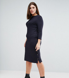 Платье миди в рубчик с разрезом на кнопках сбоку ASOS CURVE - Черный