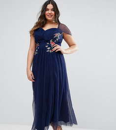 Платье макси с цветочной вышивкой Little Mistress Plus - Темно-синий