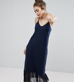 Платье на бретельках с сетчатой оборкой по краю Monki - Темно-синий