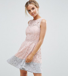 Короткое приталенное кружевное платье для выпускного с контрастным краем Little Mistress Petite - Розовый