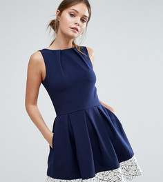 Короткое приталенное платье с кружевом по краю Closet London - Темно-синий