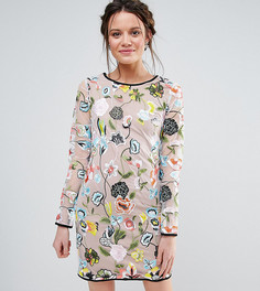 Платье с длинными рукавами и вышивкой True Decadence Tall - Мульти