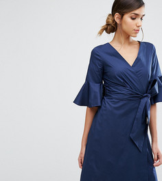 Платье-рубашка с расклешенными рукавами и запахом Closet - Темно-синий