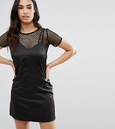 Атласное платье мини с сетчатым топом NaaNaa - Черный