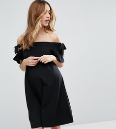 Платье с открытыми плечами и бантиками на рукавах ASOS Maternity - Черный