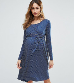 Платье в горошек с запахом Bluebelle Maternity Nursing - Темно-синий