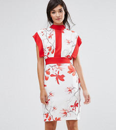 Платье миди с принтом, контрастными вставками и завязкой Closet London - Мульти