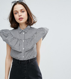 Рубашка в клеточку с оборками Monki - Черный