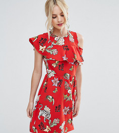Чайное платье с рюшами и открытой спиной ASOS PETITE - Красный