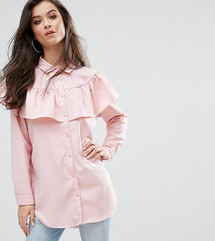 Рубашка в полоску с длинными рукавами и оборкой Missguided Petite - Мульти