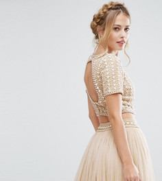 Декорированный кроп-топ с открытой спиной Lace & Beads - Кремовый