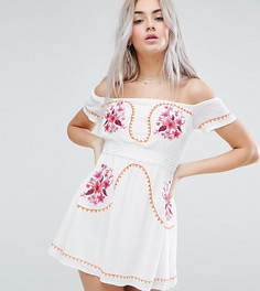 Платье с вышивкой и открытыми плечами Glamorous Petite - Кремовый