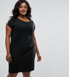 Присборенное сбоку платье с кружевной отделкой Elvi Plus - Черный