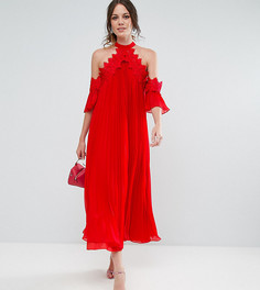 Плиссированное платье миди с вырезами на плечах True Decadence Tall - Красный