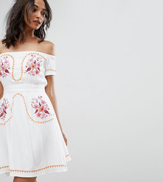 Платье с открытыми плечами и вышивкой в стиле фолк Glamorous Tall - Кремовый