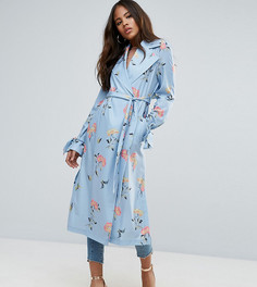 Пальто с цветочным принтом ASOS TALL - Синий