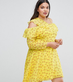 Чайное платье с пестрым принтом и оборками ASOS CURVE - Мульти