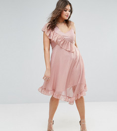 Асимметричное чайное платье миди из ткани добби ASOS CURVE - Розовый