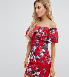 Платье с цветочным принтом и оборками Missguided Petite - Красный