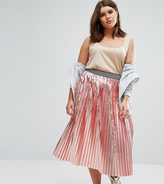 Плиссированная юбка с эффектом металлик и спортивным поясом ASOS CURVE - Розовый
