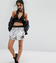 Комбинируемые бархатные шорты с вышивкой Jaded London Tall - Серый