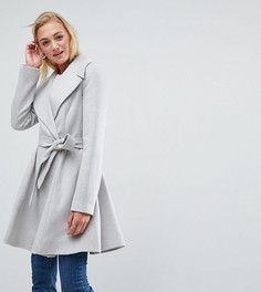 Короткое приталенное пальто с поясом и большим воротником ASOS TALL - Серый