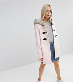 Дафлкот с отделкой из искусственного меха на капюшоне ASOS PETITE - Розовый