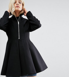 Свободное пальто с пышной юбкой и поясом ASOS PETITE - Черный