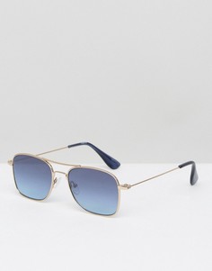 Солнцезащитные очки-авиаторы в золотистой оправе с синими стеклами ASOS - Синий