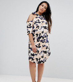 Платье с леопардовым принтом и бантом у горловины ASOS CURVE - Мульти