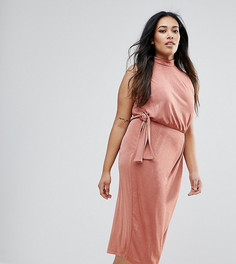 Облегающее платье миди с высоким воротом и поясом сбоку ASOS CURVE - Розовый