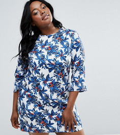 Платье с тропическим принтом и оборками на рукавах Rage Plus - Мульти