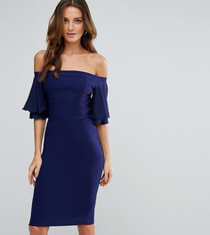 Платье-футляр с оборками на рукавах и открытыми плечами Vesper - Темно-синий