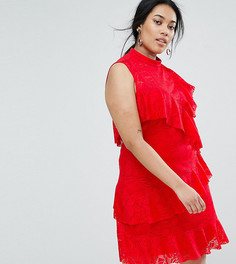 Платье мини с кружевом и оборками ASOS CURVE - Красный