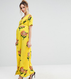 Чайное платье макси с цветочным принтом и открытой спиной ASOS Maternity - Мульти