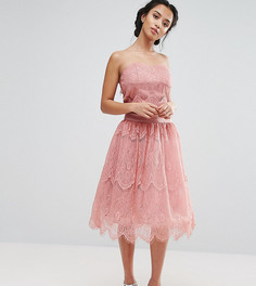 Кружевная пышная юбка миди для выпускного с подкладкой из тюля Chi Chi London Petite - Розовый