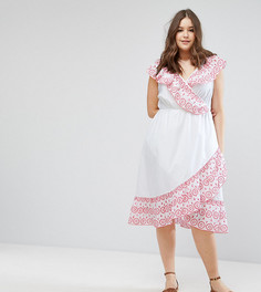 Платье миди с запахом и вышивкой ришелье ASOS CURVE - Белый
