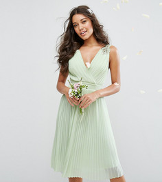 Плиссированное платье миди с декорированными плечами TFNC WEDDING - Зеленый