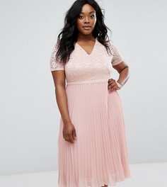 Приталенное платье с кружевным топом и плиссированной юбкой Truly You - Розовый